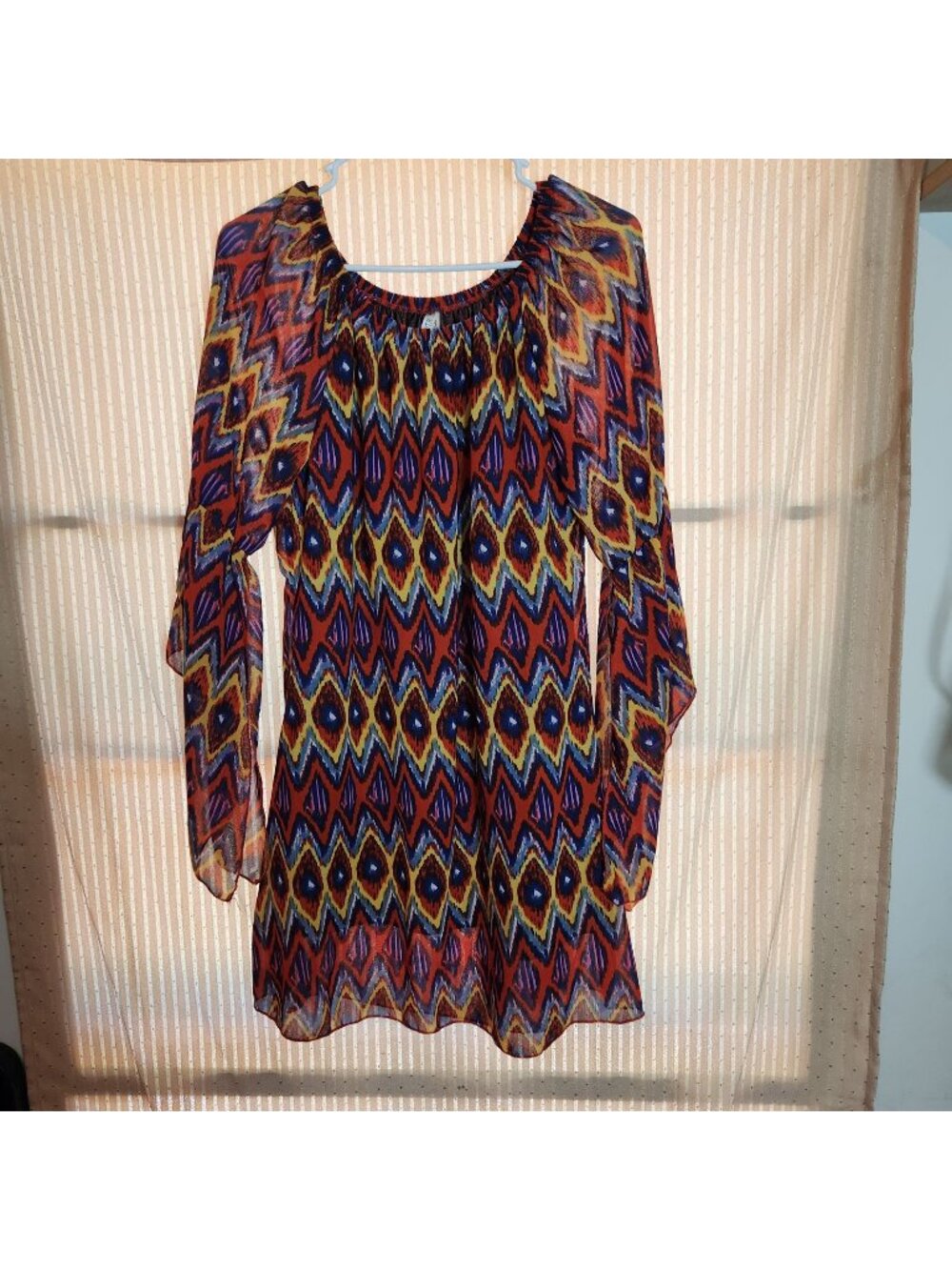 Boho Multicolor Flared Flutter Longer Sleeve Tunic Top/Mini dress With Chevron I